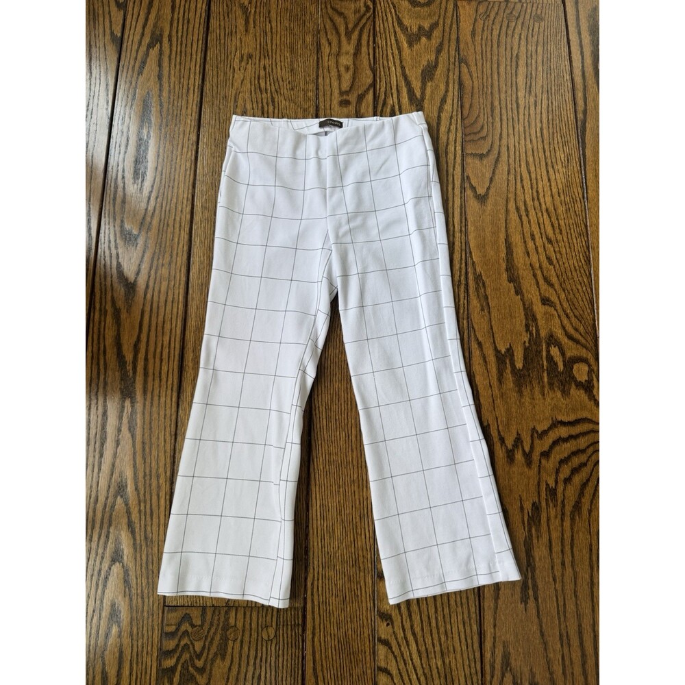 Crosby Women’s Plaid Flat Front Cropped Pants Size XS Black and White